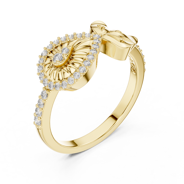 Pave Setting Evil Eye Round Moissanite Engagement Ring - view 2