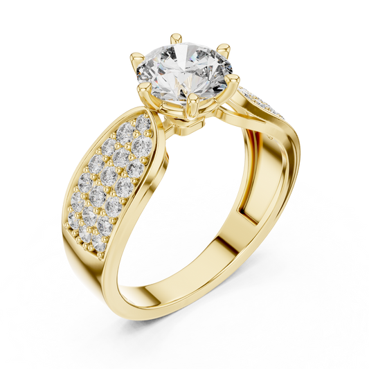 1.00 CT Crest Round Brilliant Lab Grown Diamond Ring with Pavé Set Shoulders