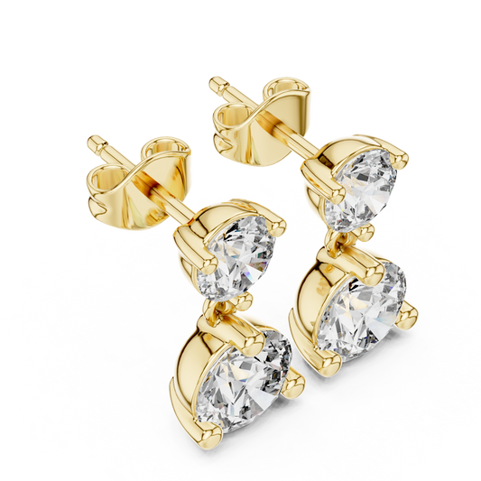 2.00 CT Dual Brilliance Round Moissanite Diamond Drop Earrings with Graduated Two-Stone Design