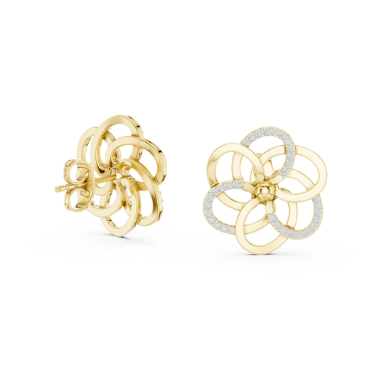 0.26 TCW Elegant Intertwined Floral Moissanite Diamond Stud Earrings with Pavé Accents
