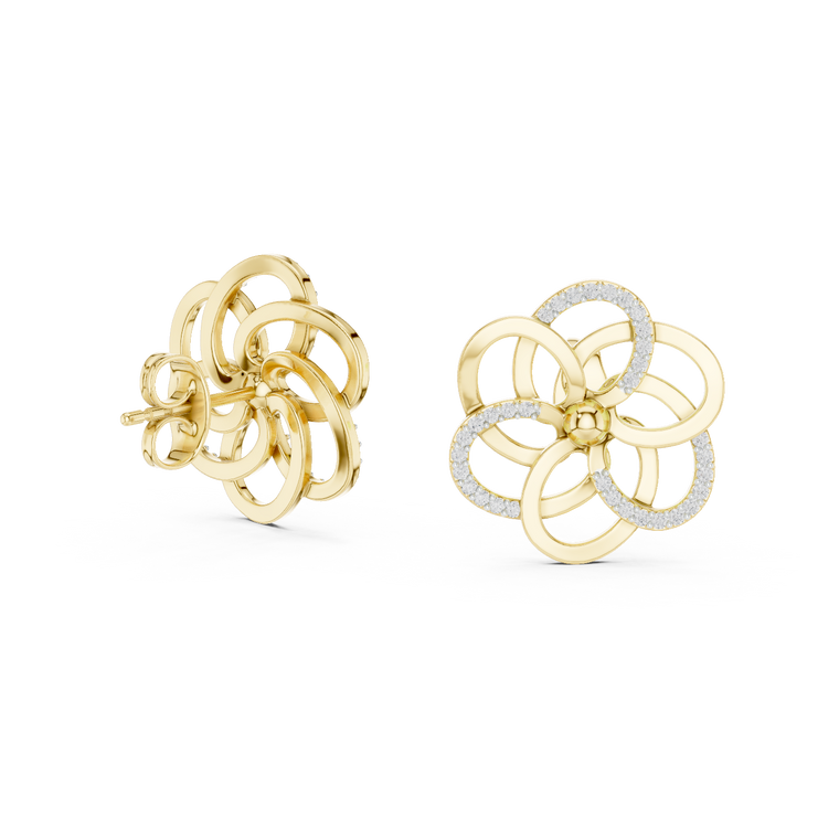 Intertwined Bloom Floral Stud Earrings with Pavé Accents - view 2