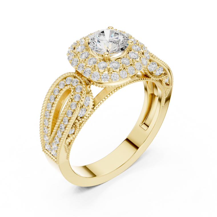 Round Cut Moissanite Halo Ring with Open Shank Design - view 2