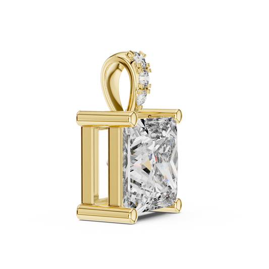 1.00 CT Royal Princess Cut Moissanite Diamond Pendant with Diamond Set Bail