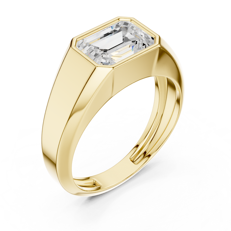 Emerald Cut Lab Grown Diamond Men's Heavy Gold Solitaire Statement Ring - view 2