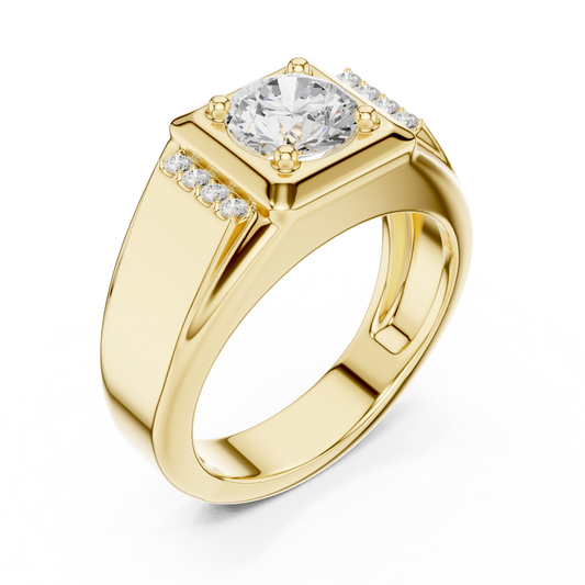 1.00 CT Regal Solstice Signet Ring with Round Cut Moissanite Diamond and Channel Accents