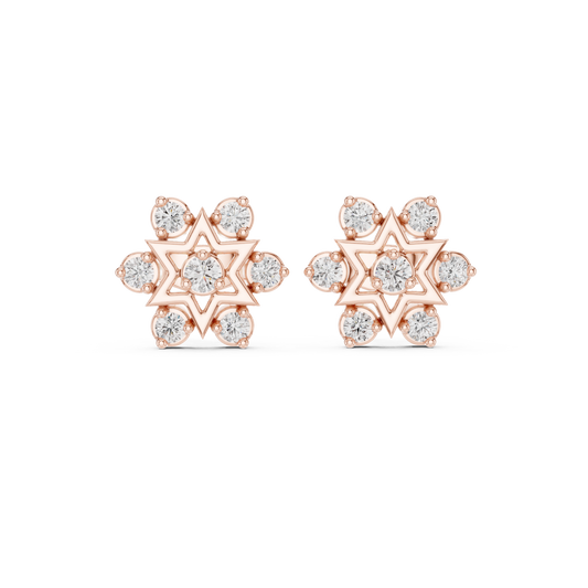 0.45 TCW Geometric Starburst Stud Earrings Round Moissanite Diamonds and Floral Halo Design For Party