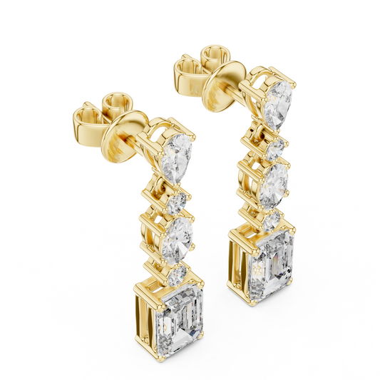 2.03 CT Regal Lineage Emerald Cut Moissanite Diamond Drop Earrings with Pear & Oval Accents