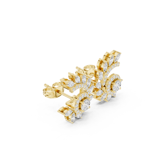 0.45 CT Sunburst Floral Mloissanite Diamond Stud Earrings with Halo Center and Marquise Accents