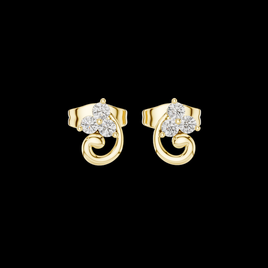 0.15 TCW Elegant Swirl Diamond Stud Earrings with Triple Brilliant Cut Moissanite Diamonds