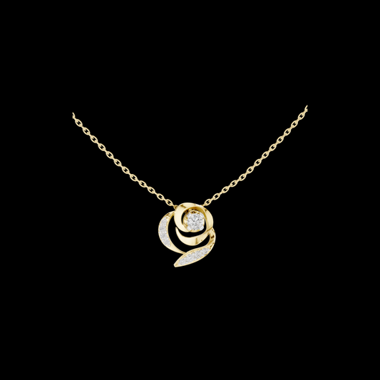 0.35 TCW Sculpted Gold Swirl Moissanite Pendant with Brilliant Center Diamond and Pave Diamond Accents