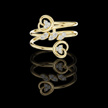 1.00 TCW Golden Vine Embrace Ring with Lab Grown Diamond Leaf Clusters and Artistic Spiral Sweep Design
