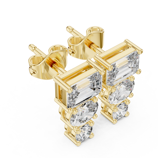 0.66 CT Trinity Glow Emerald and Round and Oval Cut Moissanite Diamond Drop Earrings