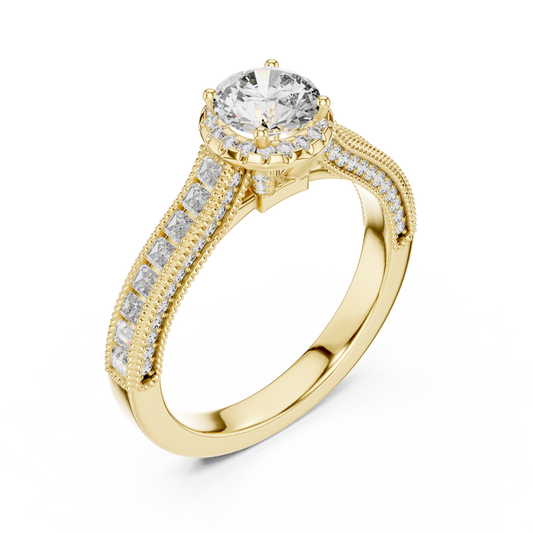 0.65 CT Elegant Ring with Round Lab Grown Diamond and Baguette Accent Stone Design