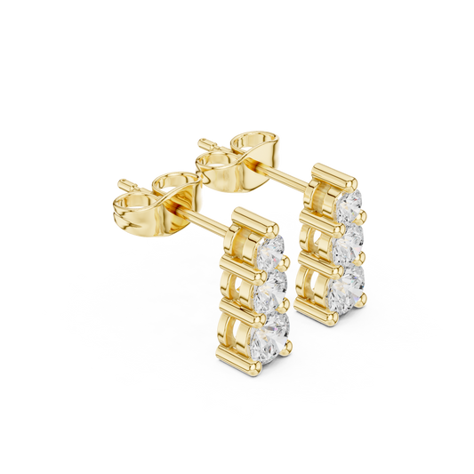 0.88 TCW Triple Round Moissanite Diamond Drop Stud Earrings for Timeless Everyday Luxury