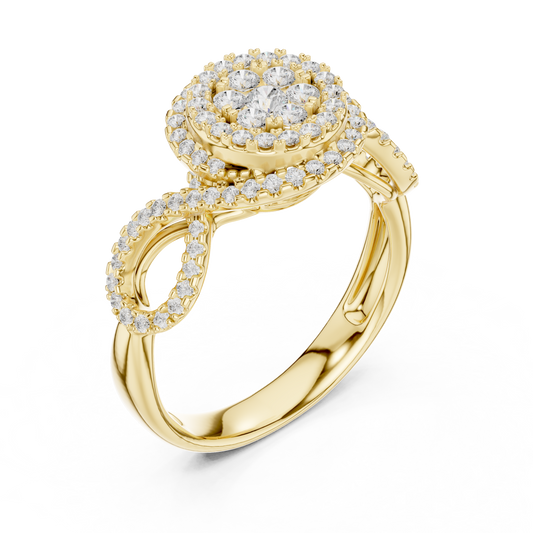 3.00 TCW Double Halo Lab Grown Diamond Ring with Elegant Twist Shank Accents