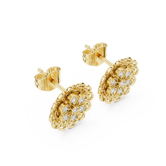 0.13 TCW Vintage Lace Floral Moissanite Diamond Stud Earrings with Filigree Detailing
