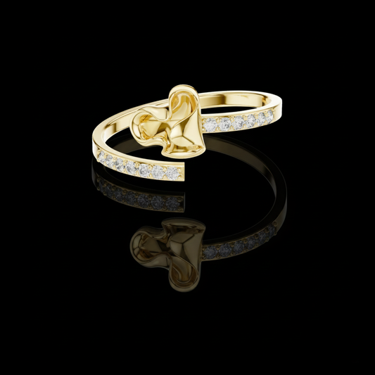 0.10 TCW Radiant Ribbon Heart Pave Ring with Sparkling Moissanite Diamond Accents Elegant Wrap Design Fine Jewelry