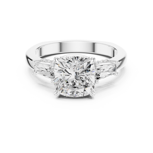 Cushion Lab Diamond Engagement Ring With Baguette Side Stone - view 3