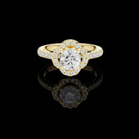 2.00 CT Exquisite Floral Halo Round Brilliance Moissanite Diamond Ring with Pave Accents