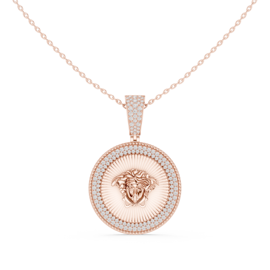 0.89 TCW Luxury Medusa Face Moissanite Diamond Pendant Greek Mythology Charm Statement Medallion Jewelry