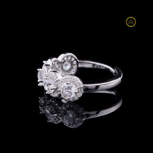 Five Stone Round Cut Moissanite Halo Ring - view 4