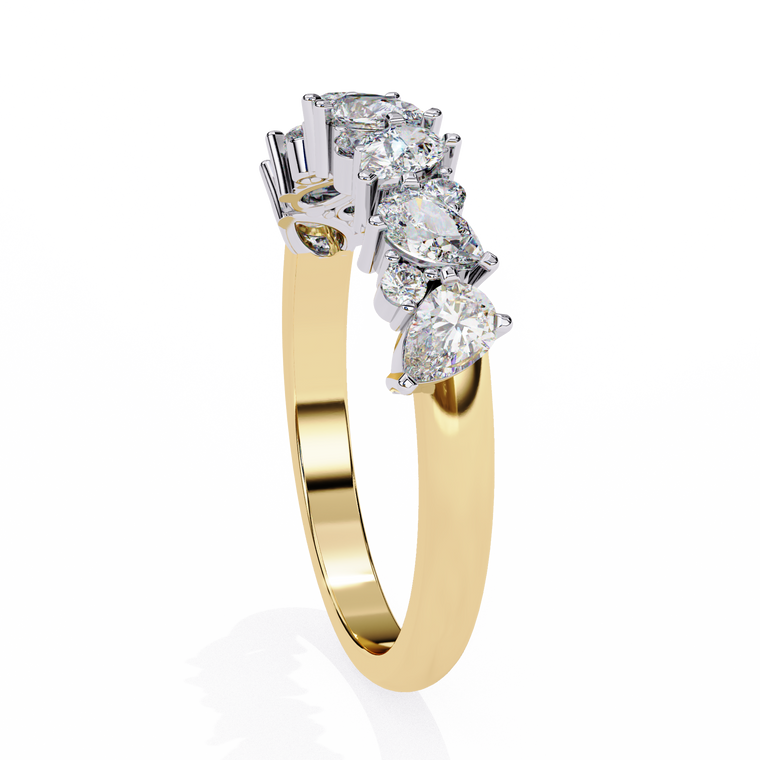 Pear & Round Moissanite Cluster Wedding Band Ring - view 2