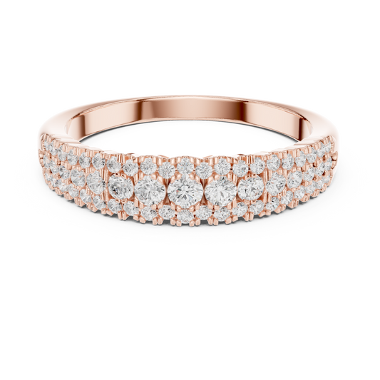 Round Cut Lab Diamond Brilliant Triple Row Pave Wedding Band Ring - view 2