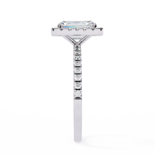Emerald Cut Diamond Hidden Halo Lab Diamond Ring - view 3