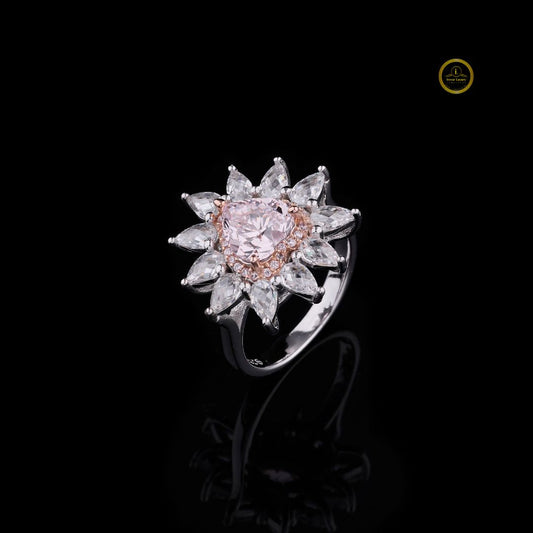 2.00 CT Heart-Cut Pink Gem Ring Surrounded by Moissanite Pear Diamond Petals