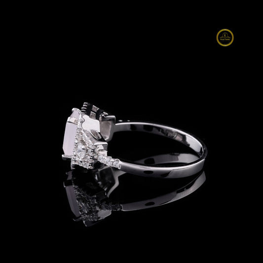 Emerald Cut Roseave Band Halo Lab Diamond Ring with Split Shank - view 4