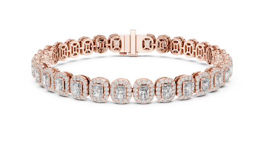 7.04 TCW Luxury Radiant Cut Lab Grown Diamond Halo Bracelet with Articulated Link Design