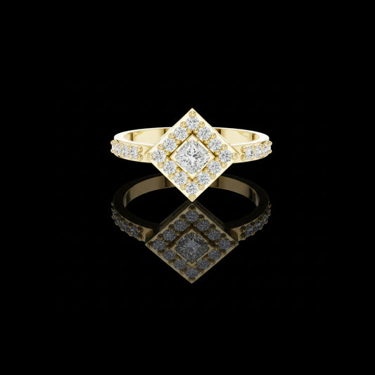 1.25 CT Stunning Princess Cut Square Halo Gold Cluster Moissanite Diamond Statement Design Ring