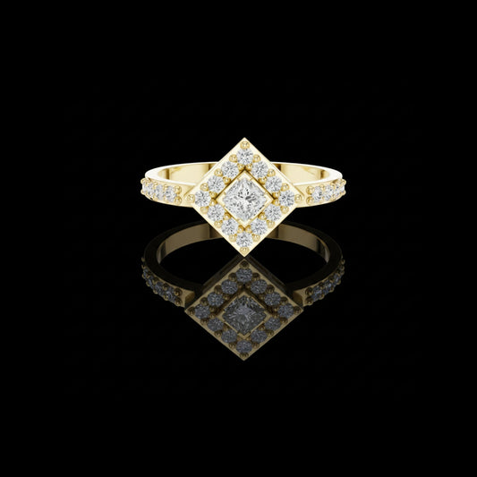 2.50 CT Stunning Princess Cut Square Halo Gold Cluster Lab Diamond Statement Design Ring