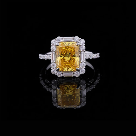 2.10 CT The Imperial Sunburst Moissanite Diamond Ring Radiant Cut Diamond Halo Ring