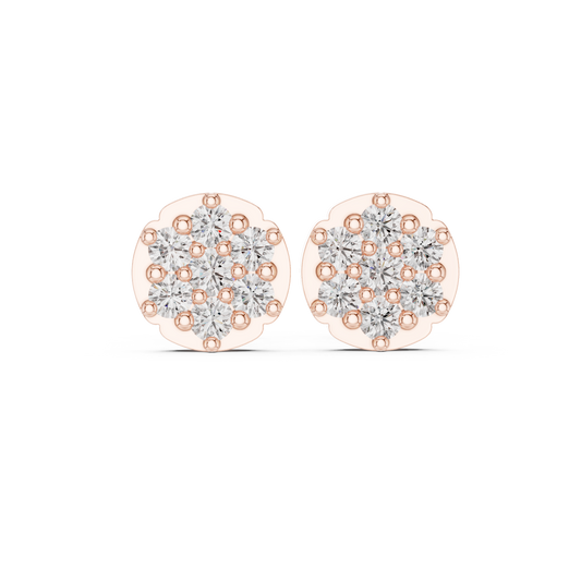 0.73 TCW Aurora Halo Blossom Moissanite Diamond Cluster Gold Stud Earrings with Rounded Floral Silhouette For Her