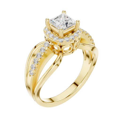 Princess Cut Split Shank Halo Lab Grown Diamond Ring - view 4