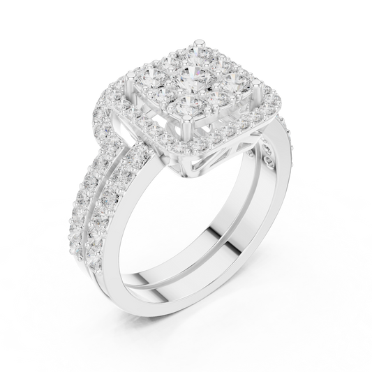 Round Lab Diamond Double Row Pave Halo Ring - view 4