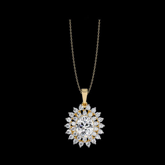 2.42 CT Sunburst Oval Cut Moissanite Diamond Necklace Sparkling Halo Design for Timeless Elegance