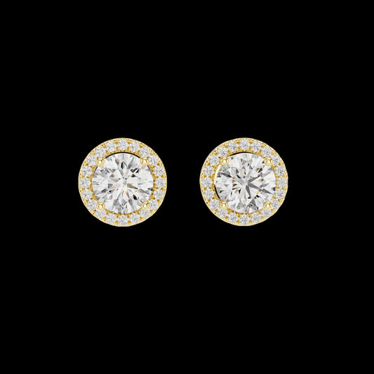 2.50 CT Classic Gold Moissanite Round Cut Halo Diamond Stud Earrings Classic Brilliance with a Modern Glow