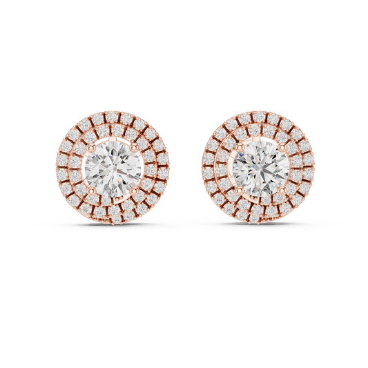 Tiered Double Halo Round Stud Earrings - view 2