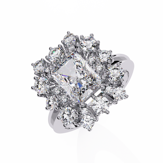 Floral Radiant Cut Moissanite Halo Anniversary Ring - view 4