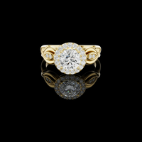 1.50 CT Majestic Bloom Round Halo Lab Grown Diamond Ring with Sculpted Petal Accents