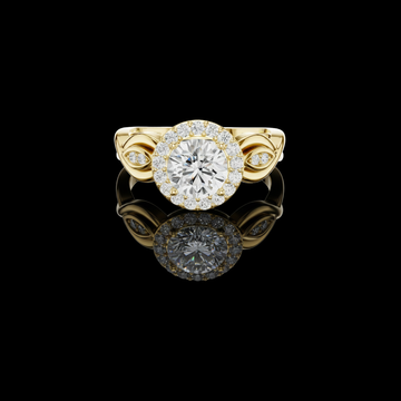 1.50 CT Majestic Bloom Round Halo Lab Grown Diamond Ring with Sculpted Petal Accents