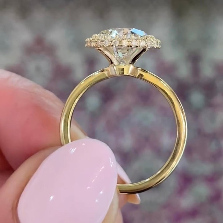 Pear Cut Halo Moissanite Solitaire Ring - view 2