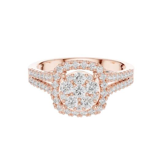 Double Halo Round Cut Moissanite Split Shank Anniversary Ring - view 2
