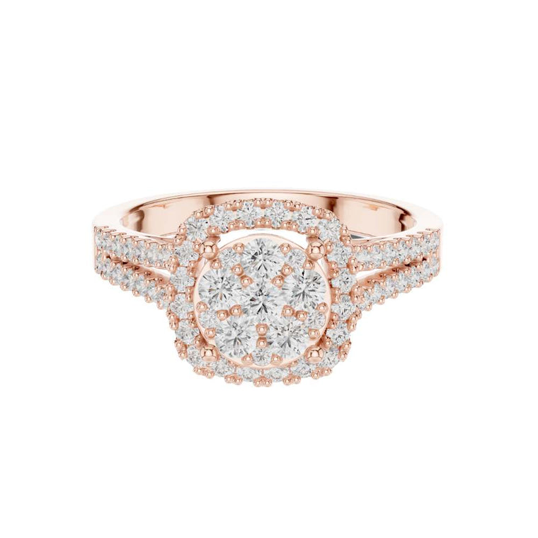 Double Halo Round Cut Moissanite Split Shank Anniversary Ring - view 2