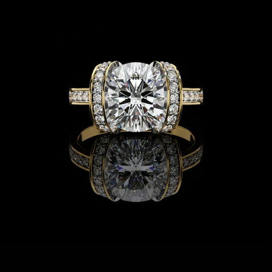 3.00 CT Grande Cushion Sparkle Ring with Side Accent Lab Grown Diamonds Modern Engagement Ring