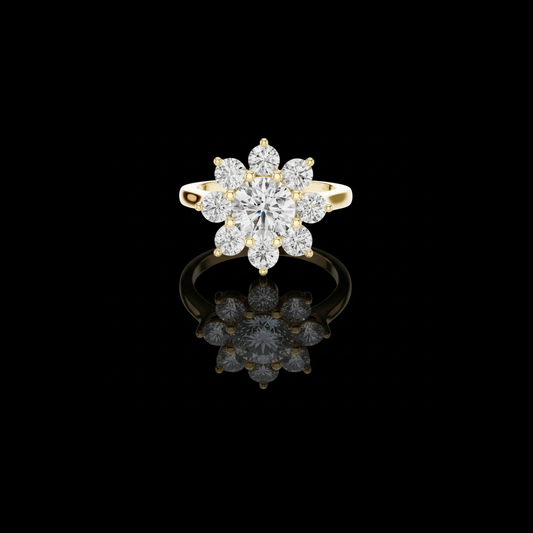 1.25 CT Luxury Floral Halo Lab Grown Diamond Ring with Brilliant Round Cut Cluster Design