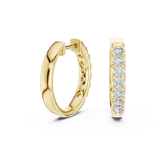 Single Row Shared Prong Round Huggie Hoop Earrings - view 4
