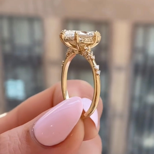Marquise Cut Moissanite Pave Cathedral Engagement Ring - view 4